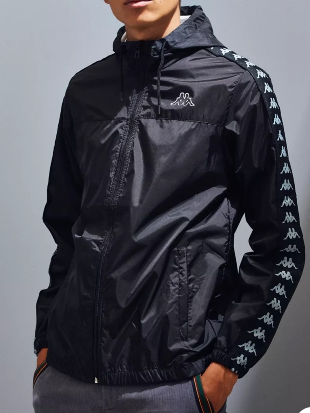 Kappa Slim Fit Banda Dawson Windbreaker Black & White Jacket Hooded Size S